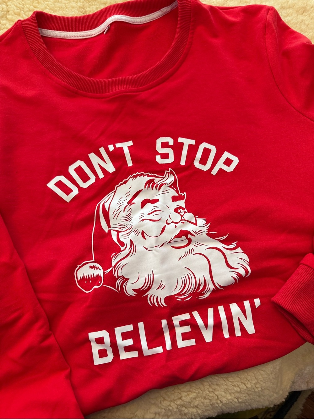 Red 'Don't Stop Believin'' Santa Graphic Sweatshirt
